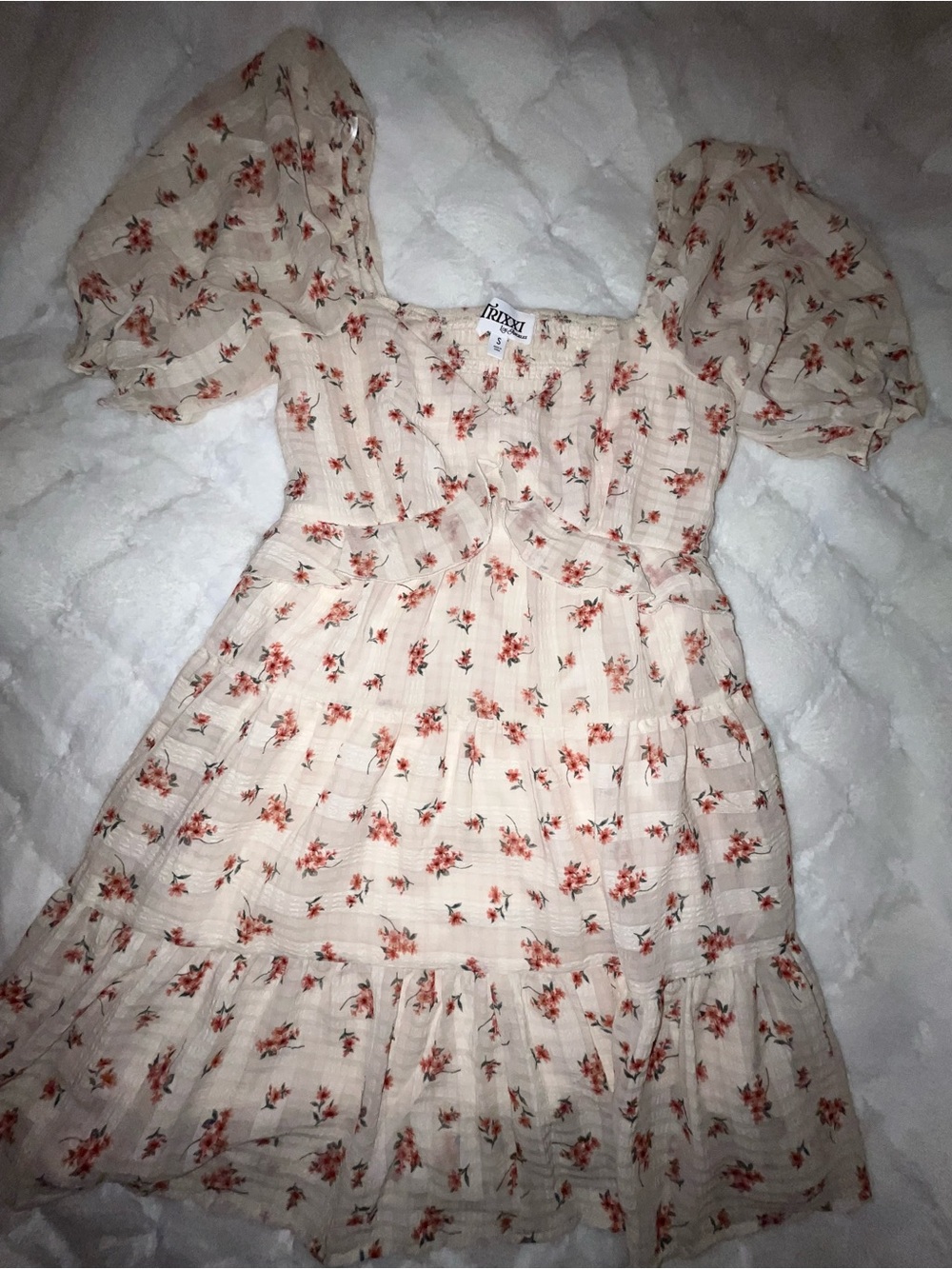 Trixxi Cream Dress with Coral Floral Print